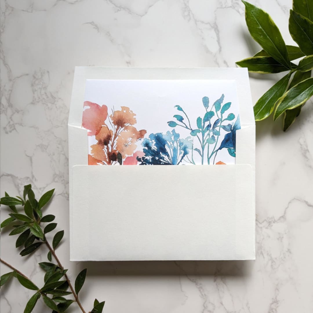 "Garden Watercolor Square Flap Envelope Liner | Set of 10" - Envelope Liners in white by Campofiore Paper Studio