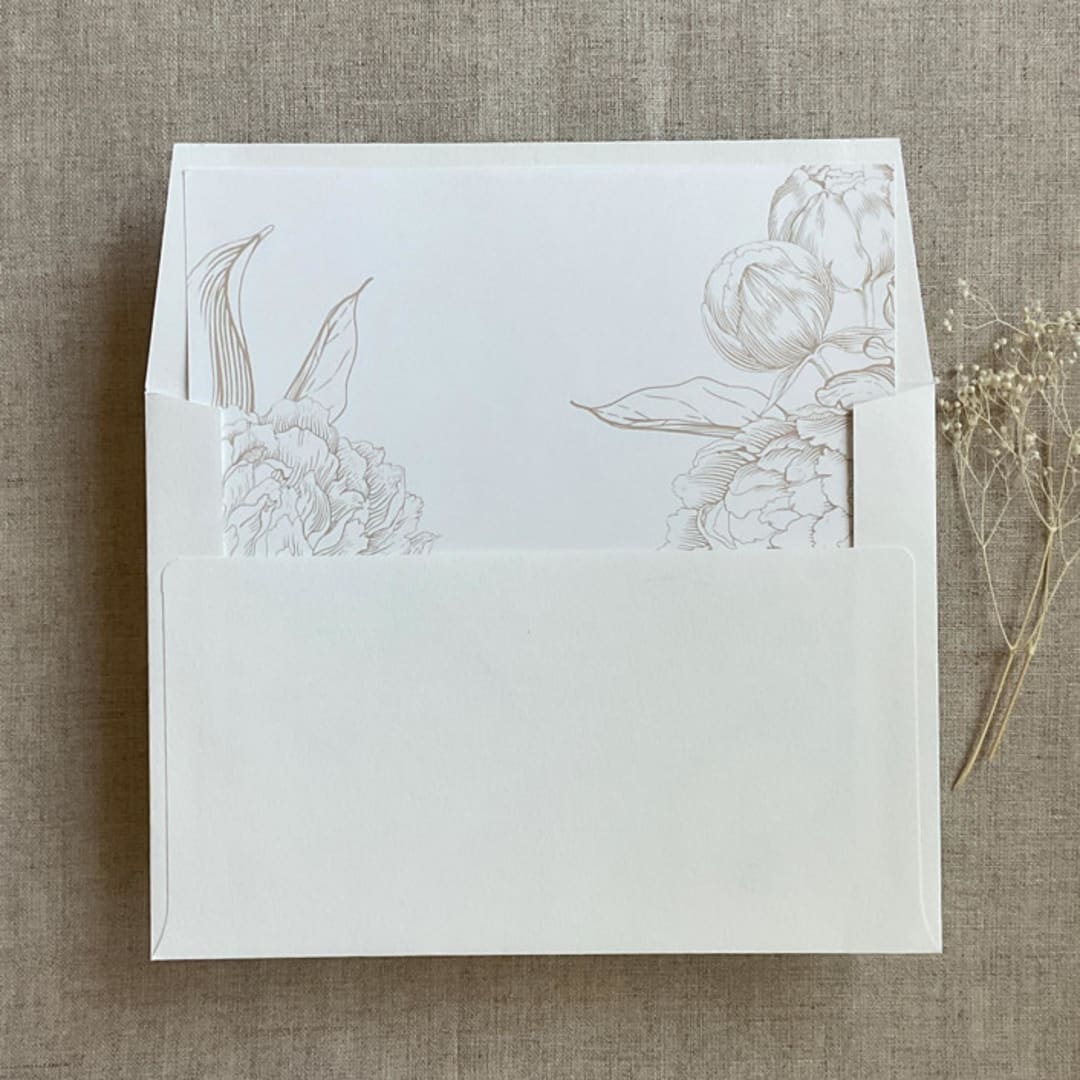 "Cashmere grand peony floral envelope liner for A7 square flap envelope | pack of 10" - Envelope Liners in beige by Ivory Invitations