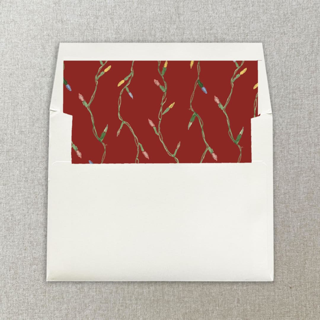 "Red Christmas Lights Square Envelope Liner | Set of 10" - Envelope Liners in red by Cotton and Bow