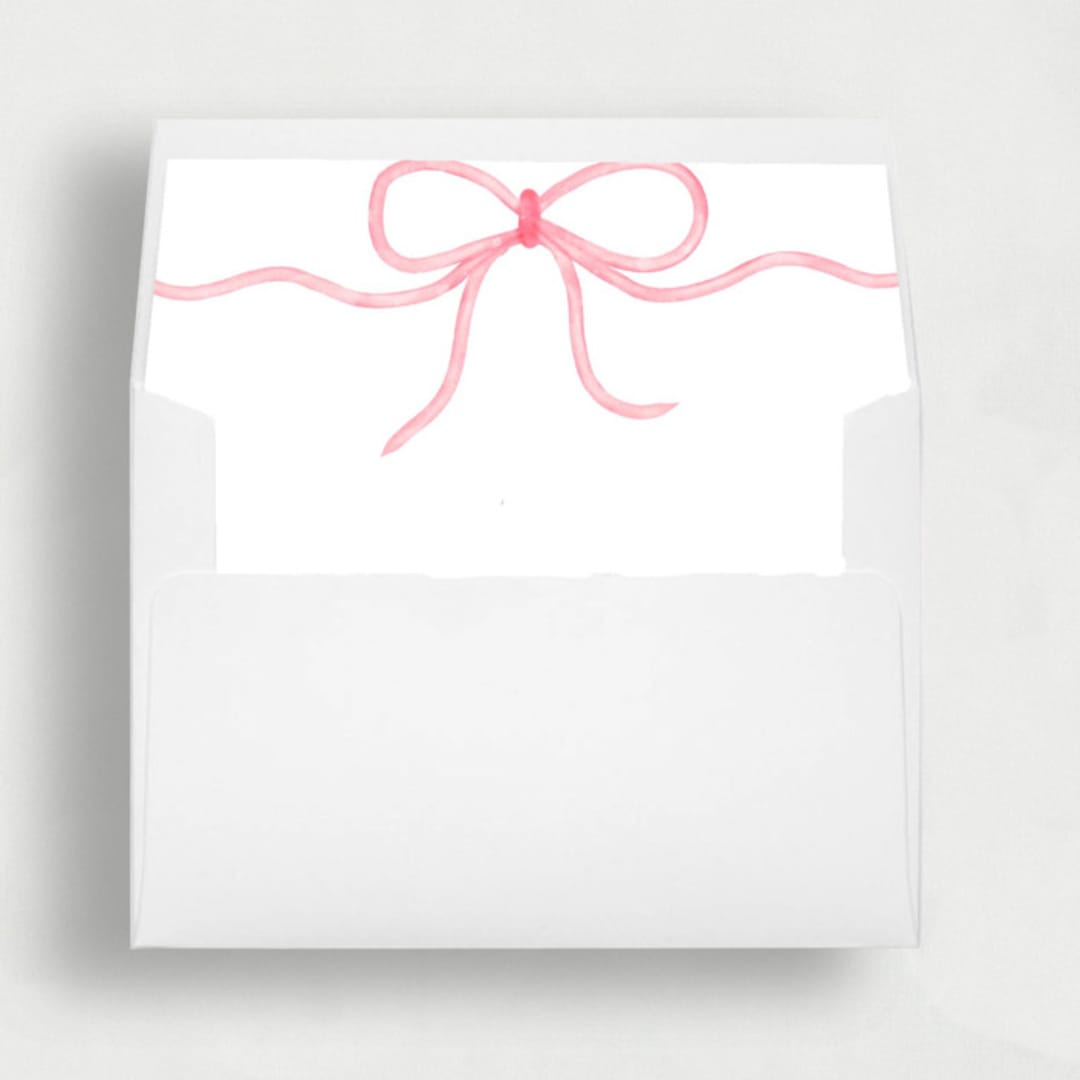 "Dainty Pink Bow Liner | Set of 25 Square Envelope Liners" - Envelope Liners in pink by Nikki Turner
