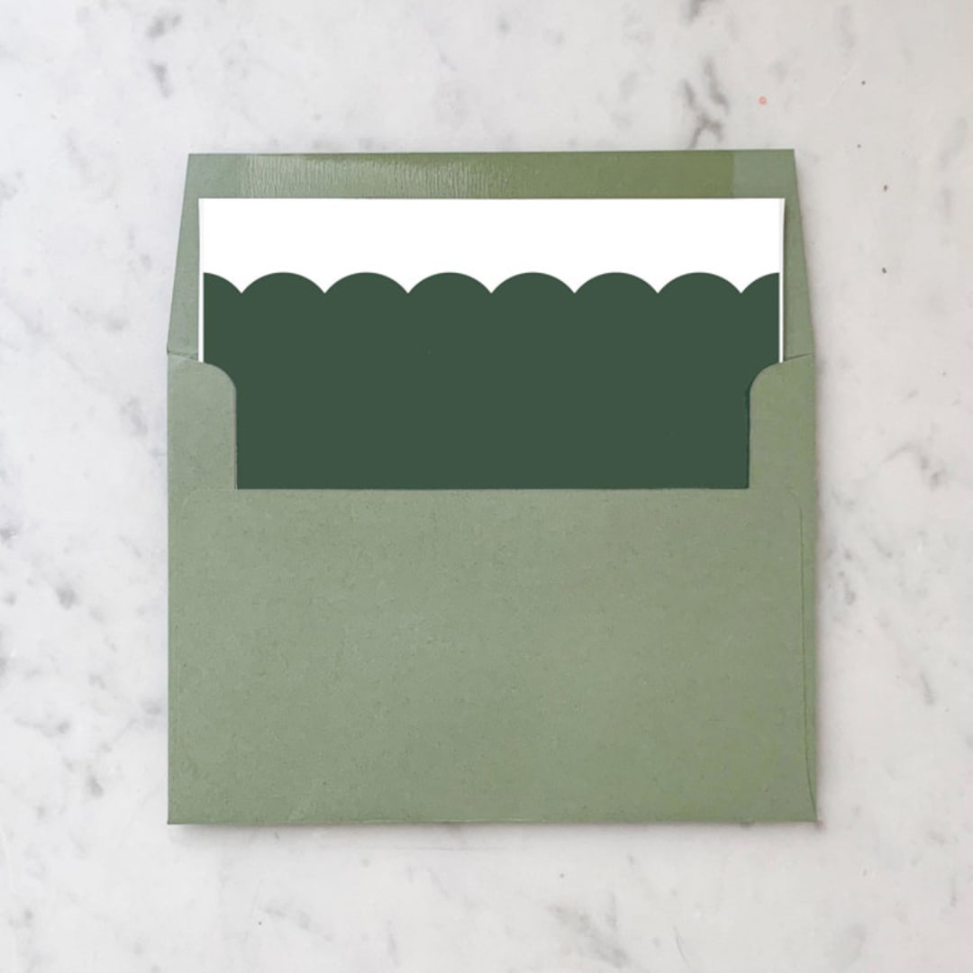 "A7 Envelope Liners Holiday Scalloped Green (set of 10) Square" - Envelope Liners in green by Design by Laney