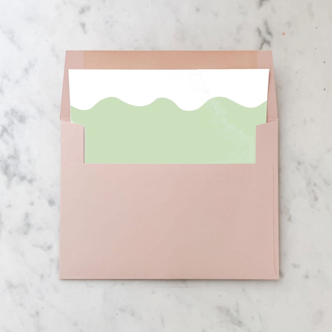 "A7 Envelope Liners Green Squiggle Square Flap (set of 10)" - Envelope Liners in green by Design by Laney