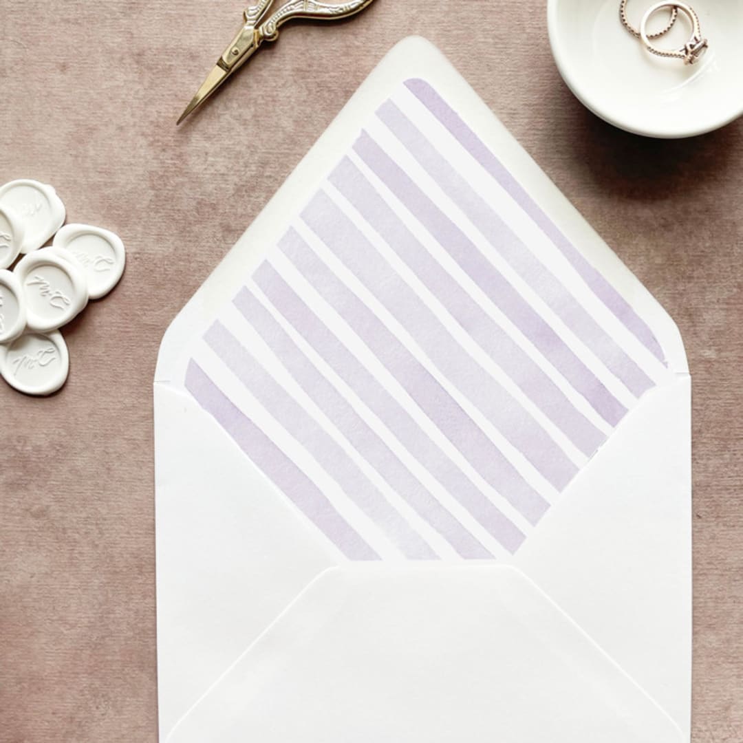 "Striped Lavender Envelope Liner | Set of 10 | For 5x7” invitations" - Envelope Liners in purple by Cotton and Bow