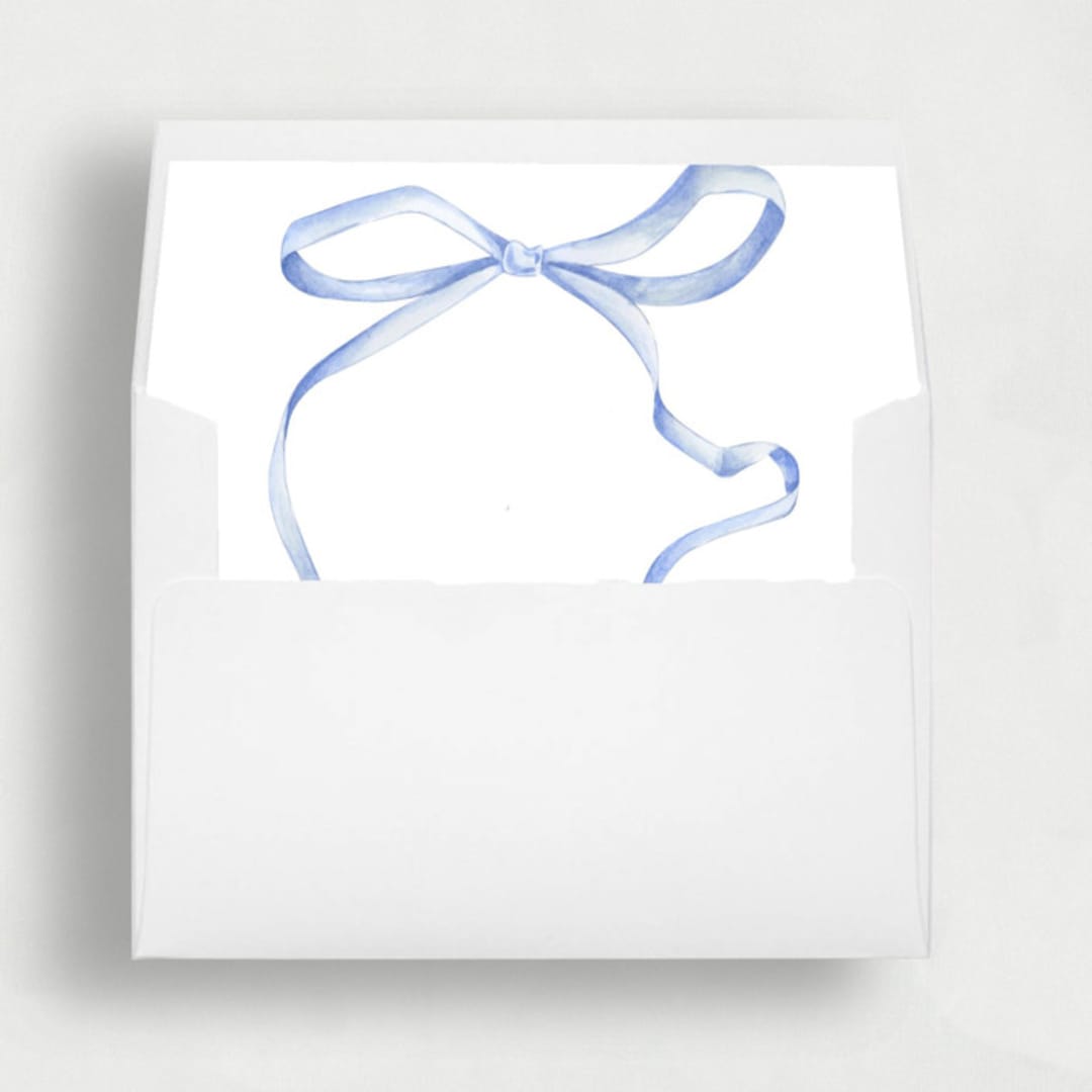 "Dainty Blue Bow Liner | Set of 25 Square Envelope Liners" - Envelope Liners in blue by Nikki Turner