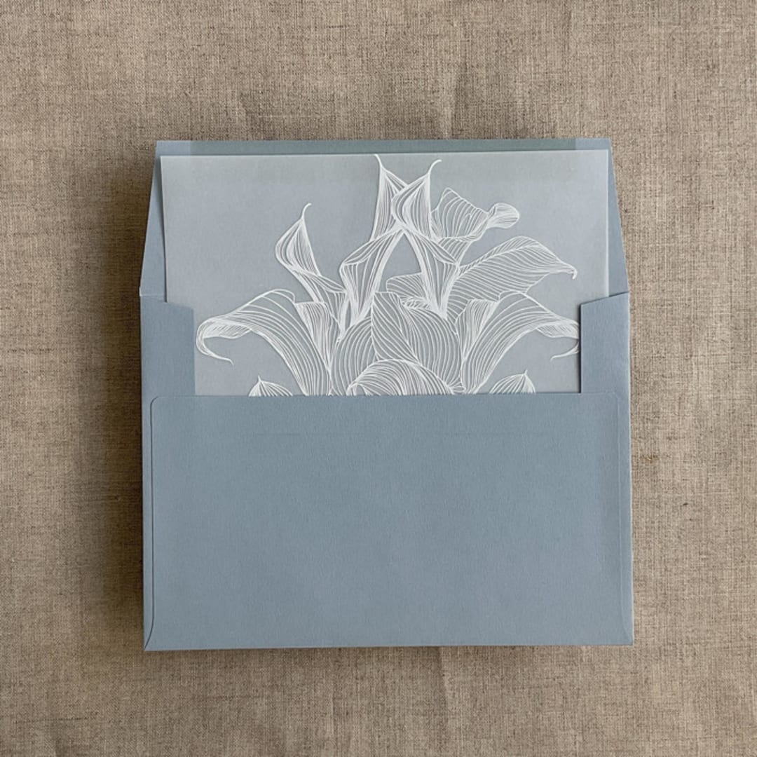 "White calla floral vellum envelope liner for A7 square flap envelope | pack of 10" - Envelope Liners in white by Ivory Invitations