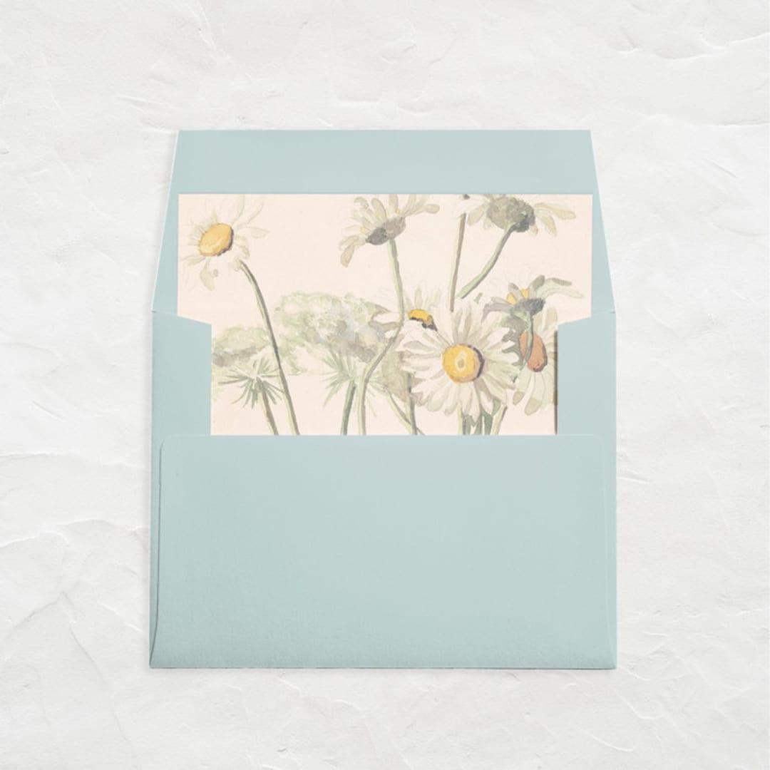 "A7 Fine Art Envelope Liners Square Flap // Watercolor Daisies (Set of 25)" - Envelope Liners in multicolorassorted-colors by Clover and Lamb