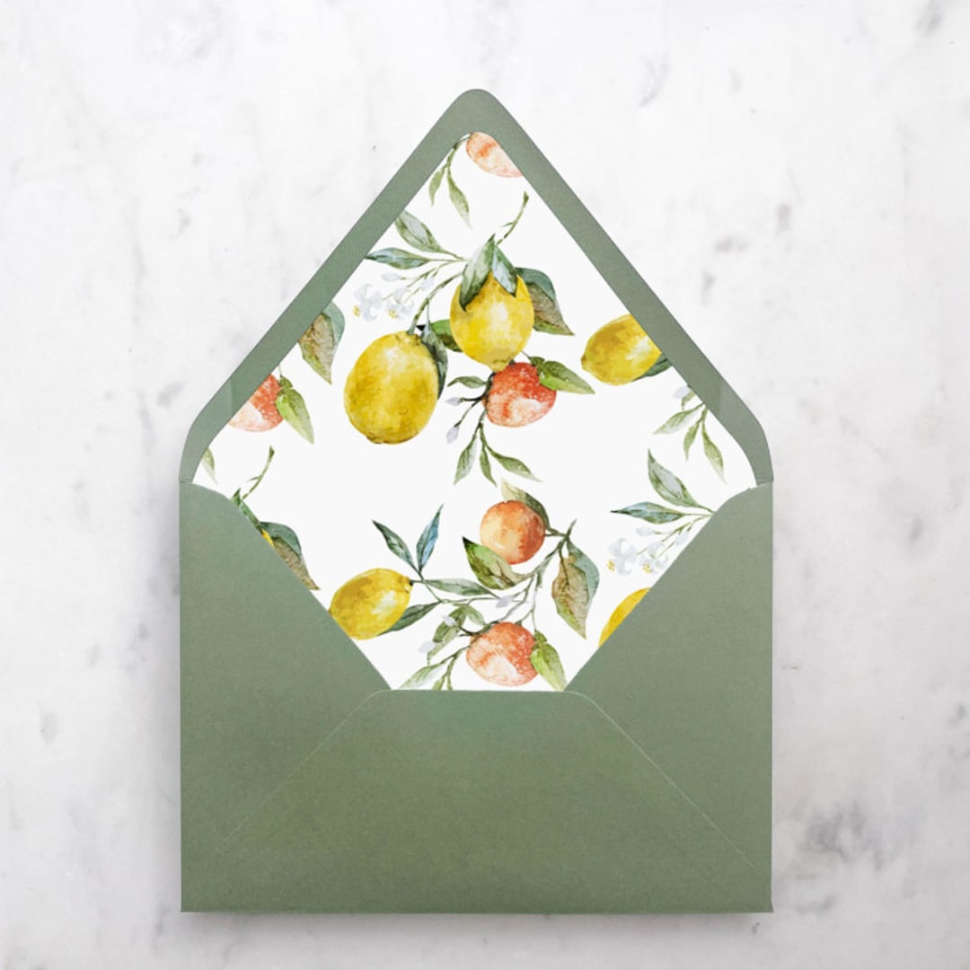 "A7 Envelope Liners Lemon Pattern (set of 10)" - Envelope Liners in yellow by Design by Laney