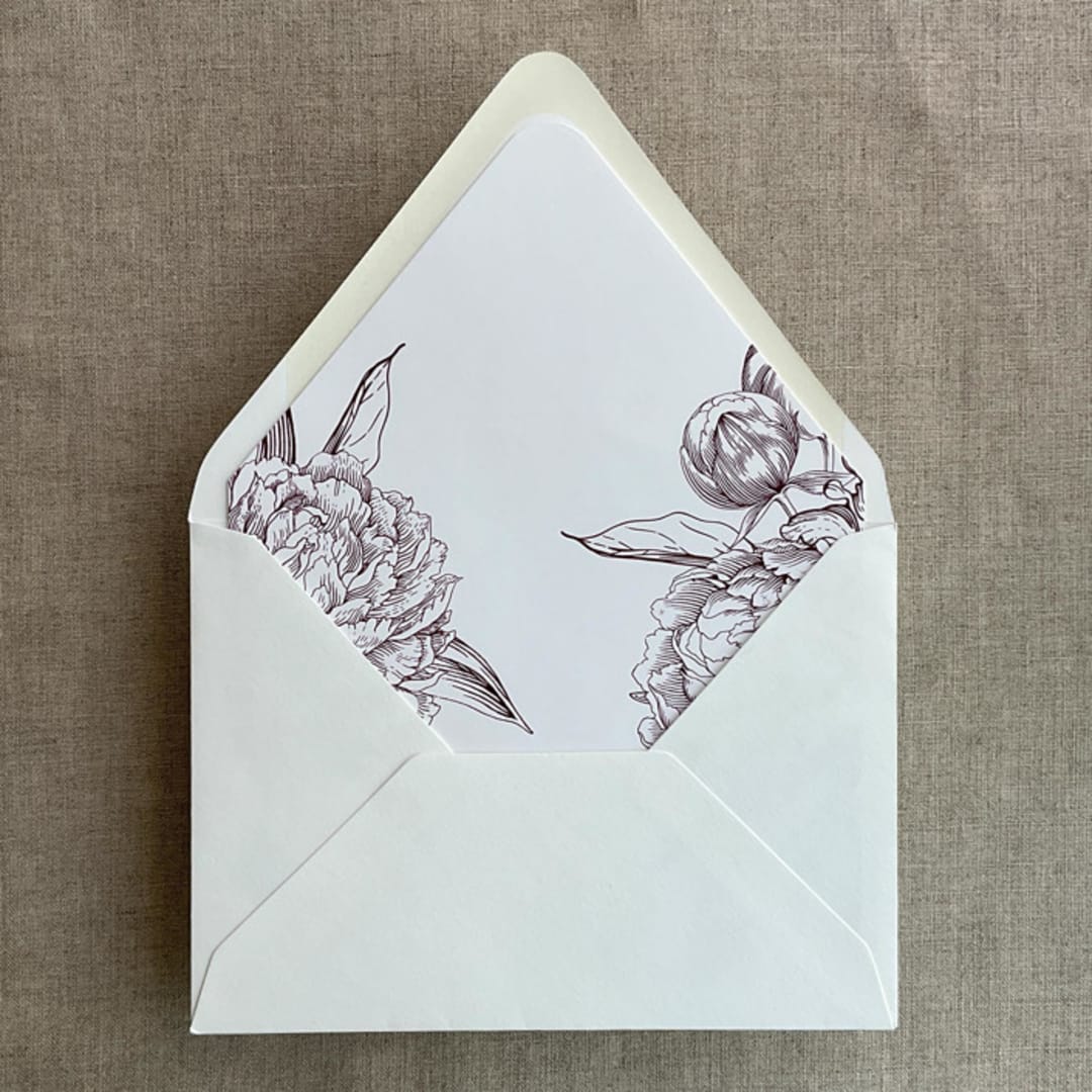 "Mulberry grand peony vintage floral envelope liner for A7 euro flap envelope | pack of 10" - Envelope Liners in purple by Ivory Invitations