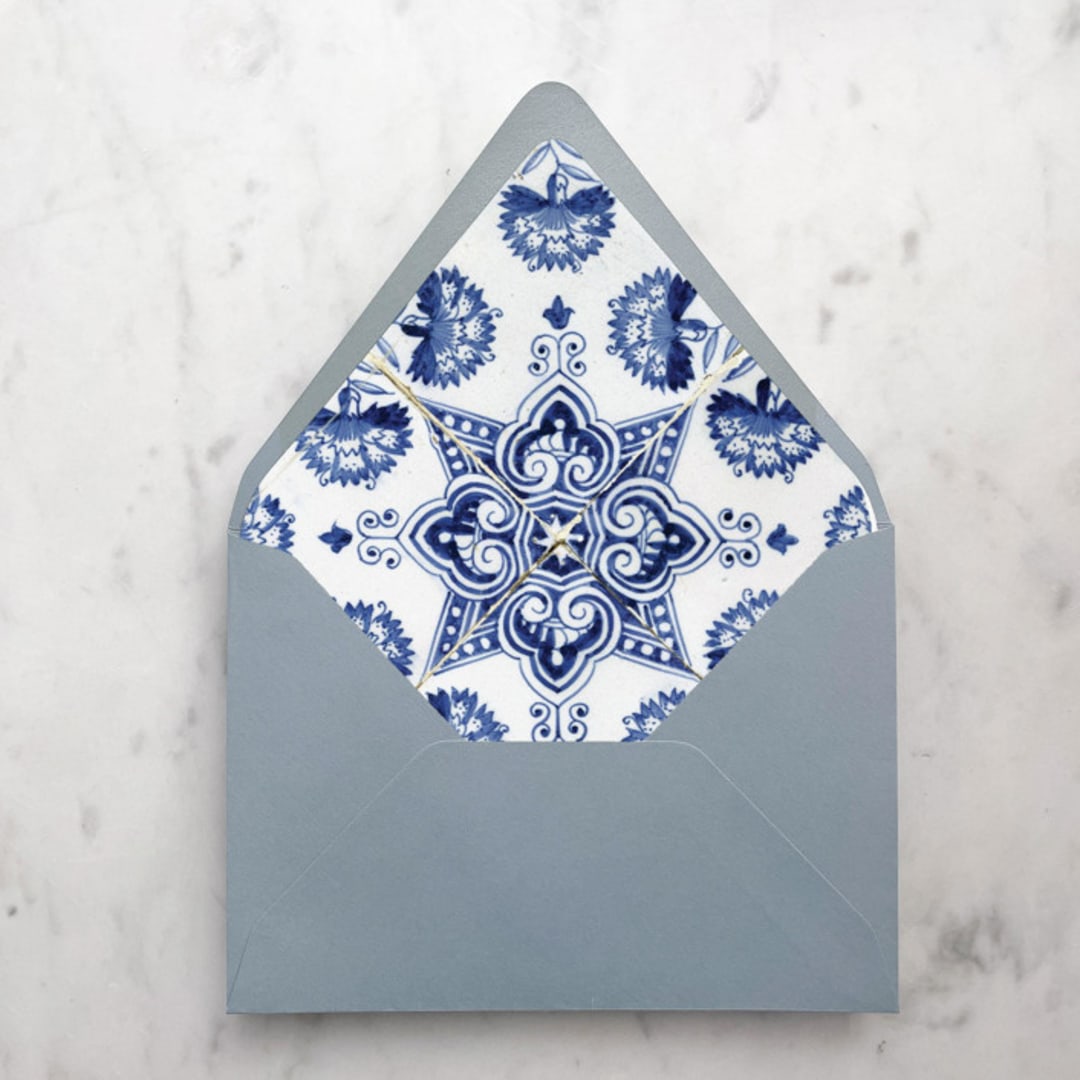 "A7 Envelope Liners Blue Spanish Tiles (set of 10)" - Envelope Liners in blue by Design by Laney