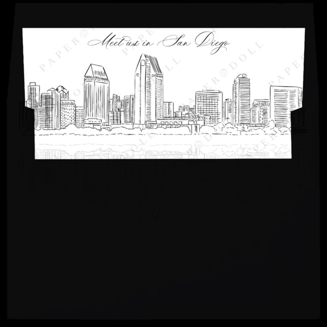 "San Diego Skyline Envelope Liner with custom text/saying | Set of 10 | For 5x7 Minted Square Flap Envelope" - Envelope Liners in white by Kimee Meyer