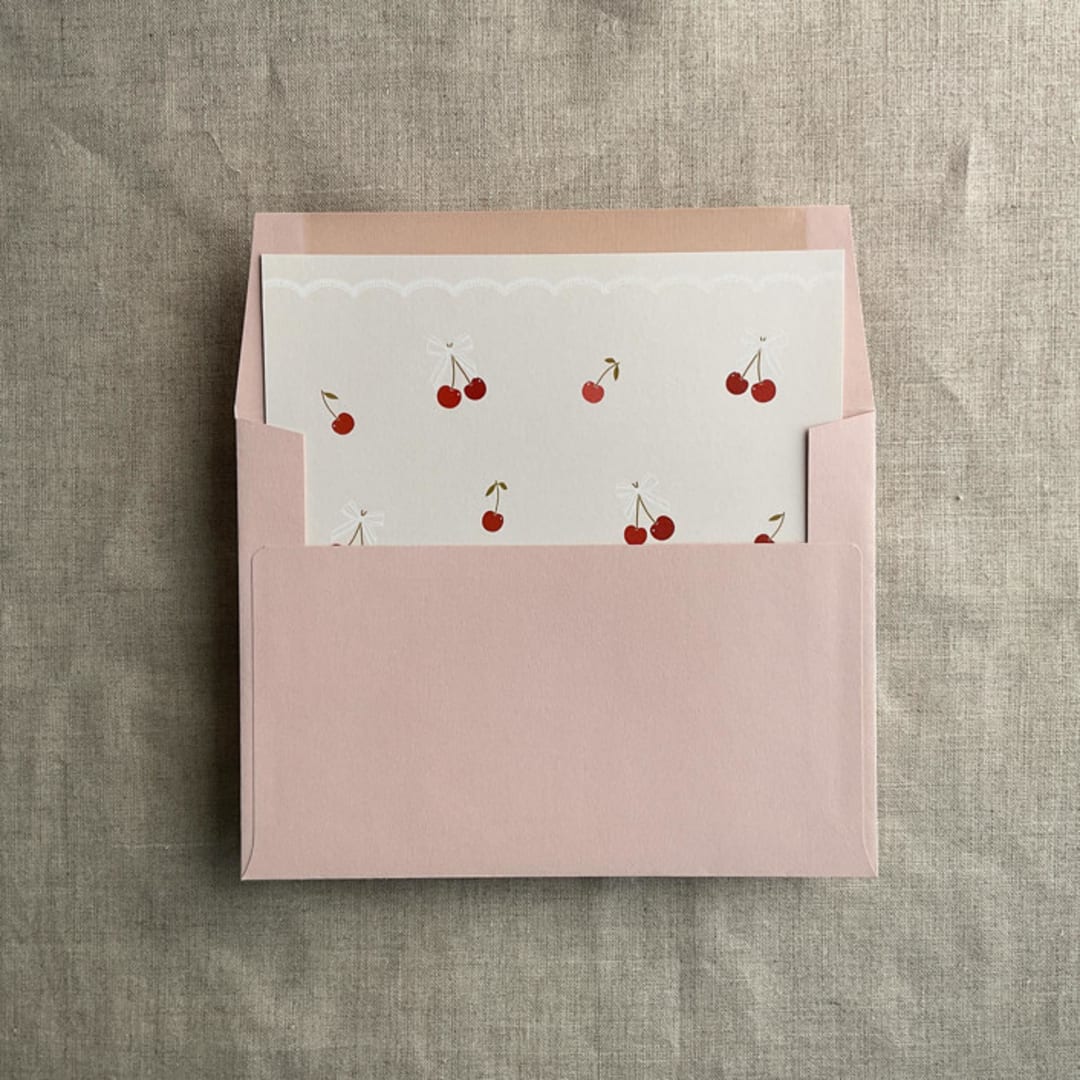 "Sweet cherries envelope liner for A7 square flap envelope | pack of 10" - Envelope Liners in pink by Ivory Invitations