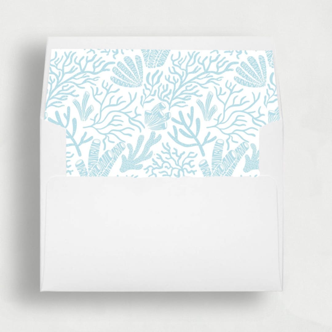 "Baby Blue Coral Reef Liner | Set of 25 Square Envelope Liners" - Envelope Liners in blue by Nikki Turner