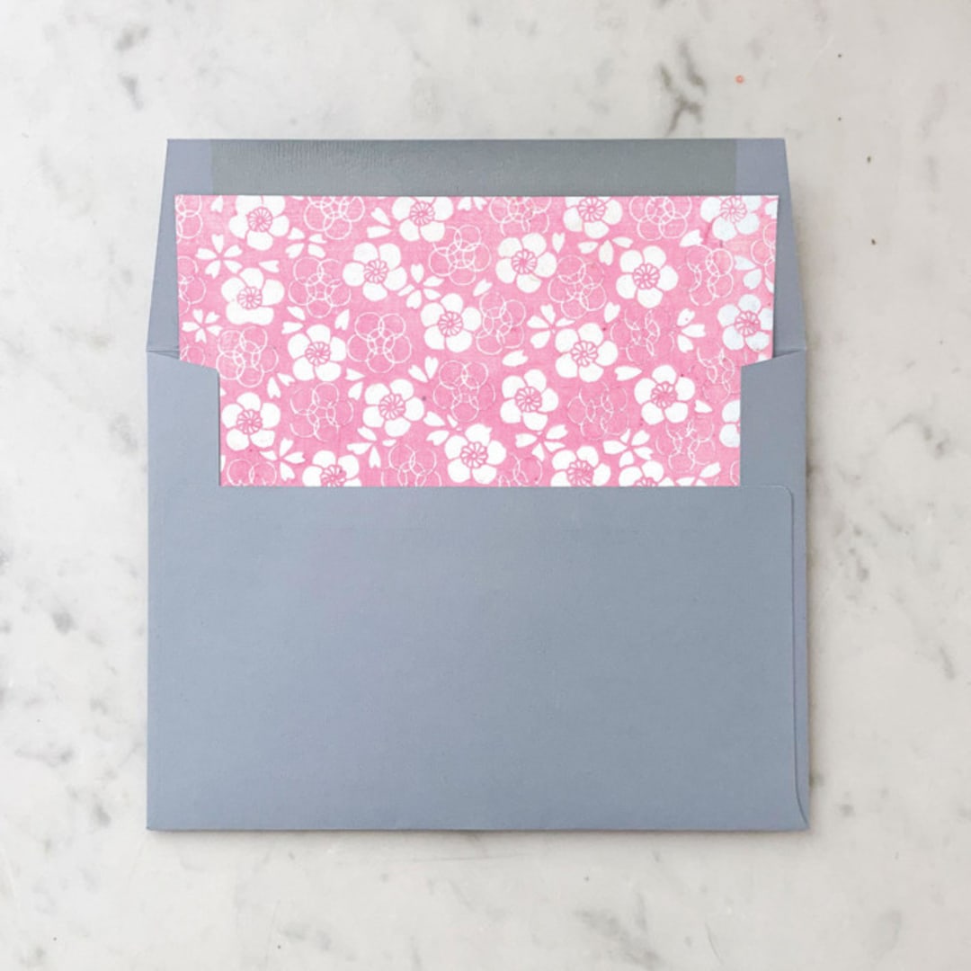"A7 Envelope Liners Baby Pink Flowers Square Flap (set of 10)" - Envelope Liners in pink by Design by Laney