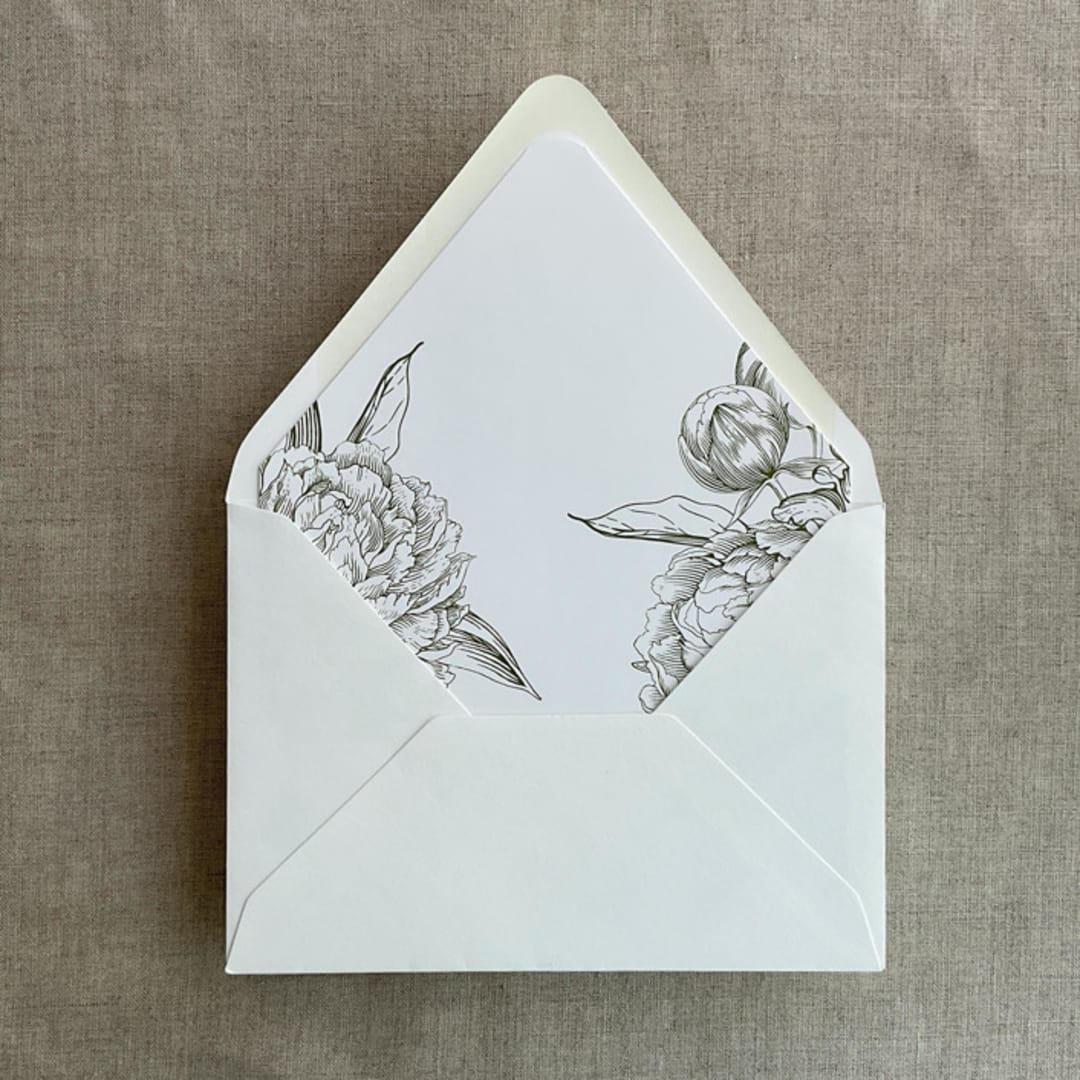 "Moss grand peony vintage floral envelope liner for A7 euro flap envelope | pack of 10" - Envelope Liners in green by Ivory Invitations
