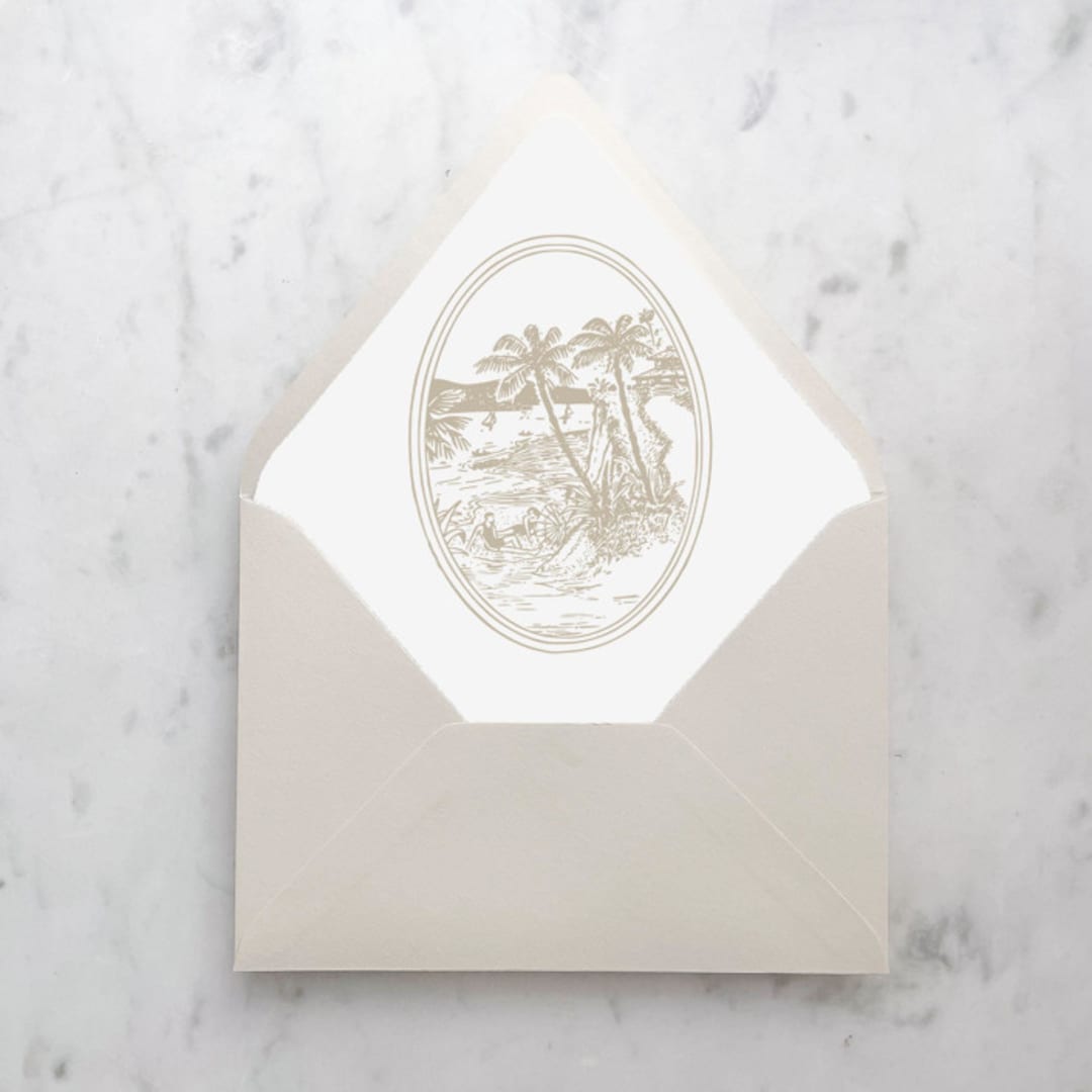 "A7 Envelope Liners Vintage Tropical Beach Scene (set of 10)" - Envelope Liners in beige by Design by Laney
