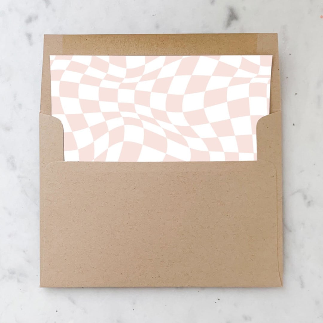 "A7 Envelope Liners Pink Warped Checkerboard Square Flap (set of 10)" - Envelope Liners in pink by Design by Laney