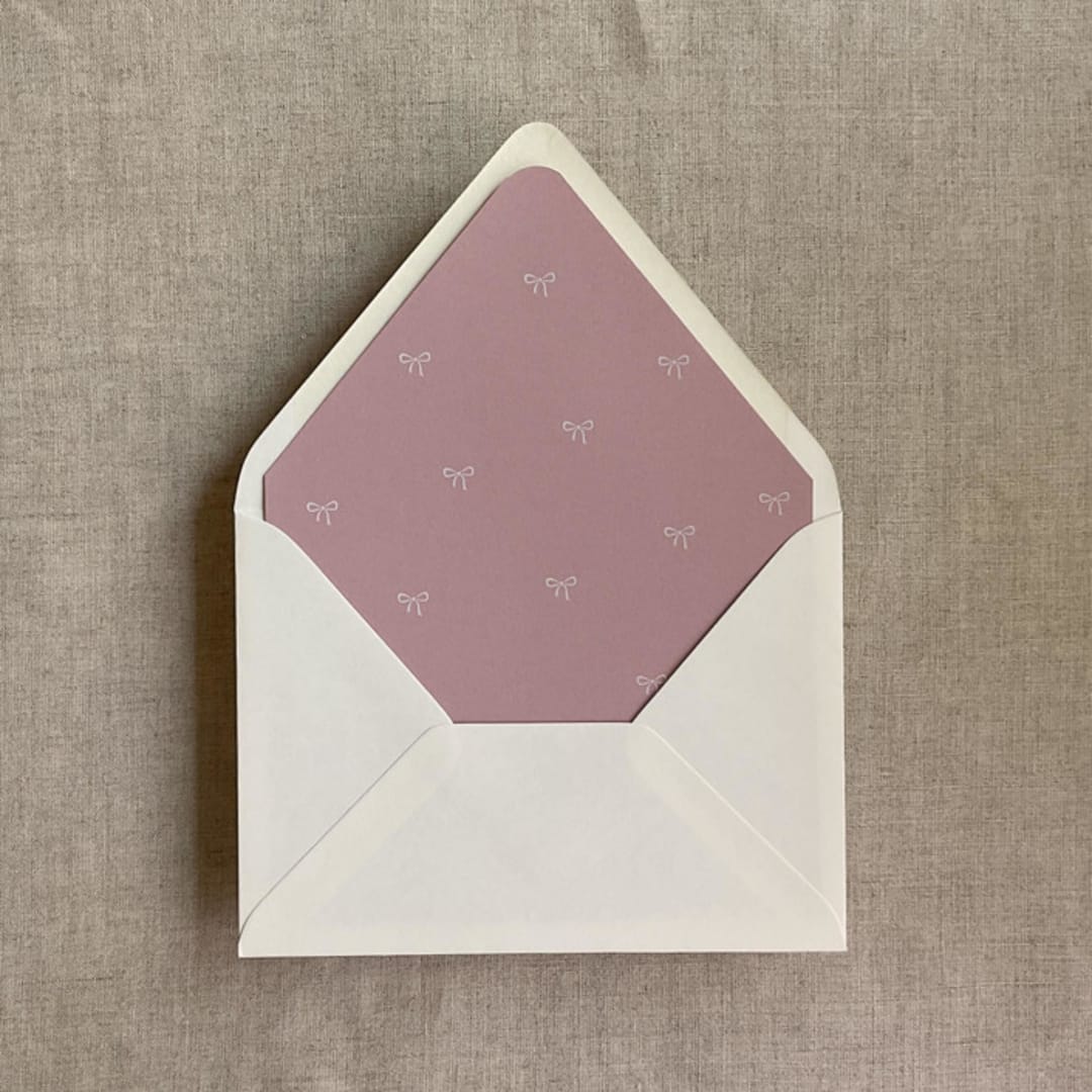 "Old rose baby ribbon bows envelope liner for A7 euro flap envelope | pack of 10" - Envelope Liners in pink by Ivory Invitations