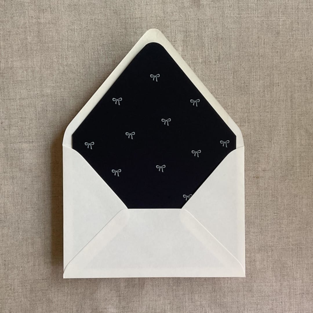 "Black baby ribbon bows envelope liner for A7 euro flap envelope | pack of 10" - Envelope Liners in black by Ivory Invitations
