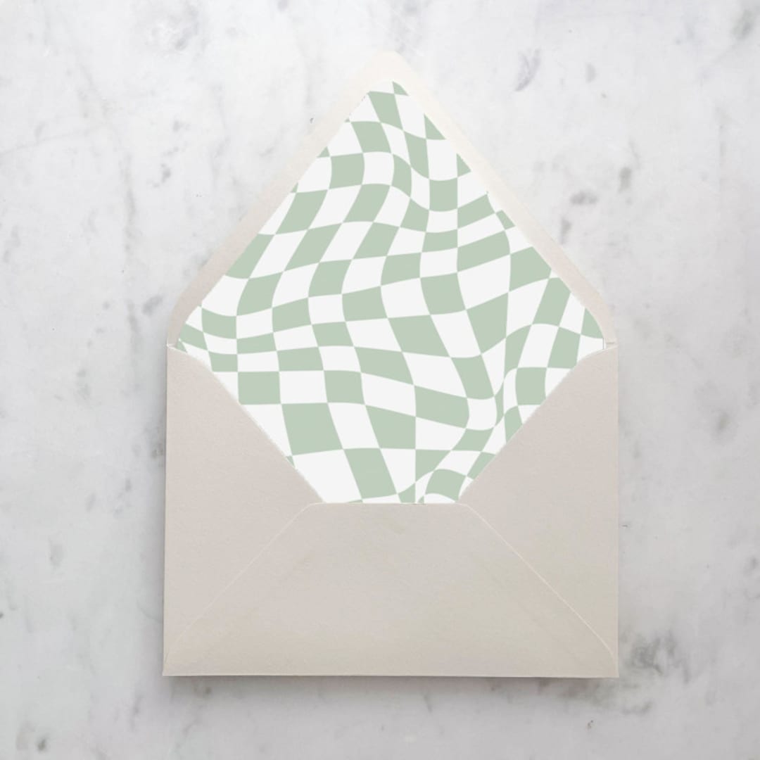 "A7 Envelope Liners Sage Green Warped Checkerboard (set of 10)" - Envelope Liners in green by Design by Laney