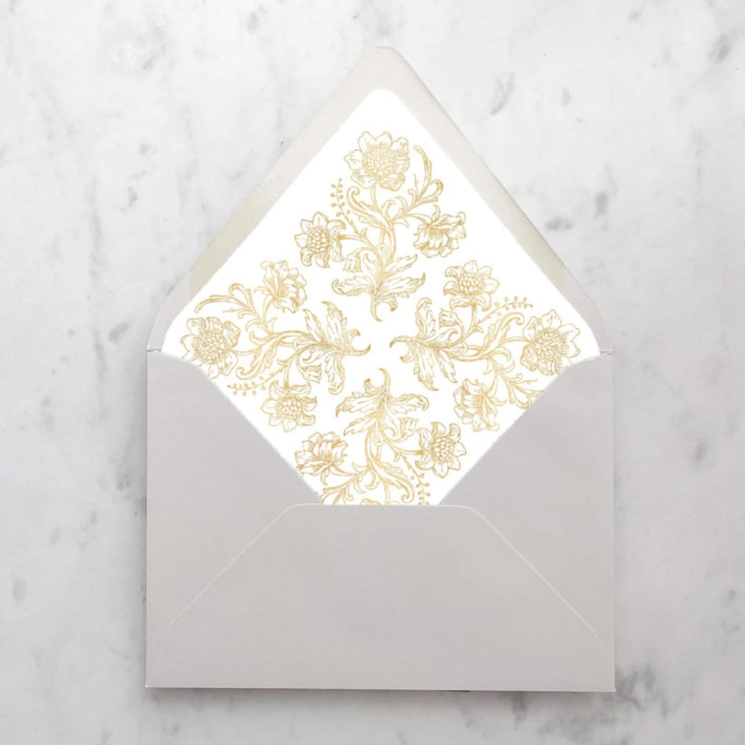 "A7 Envelope Liners Quad Scroll Gold (set of 10)" - Envelope Liners in gold by Design by Laney