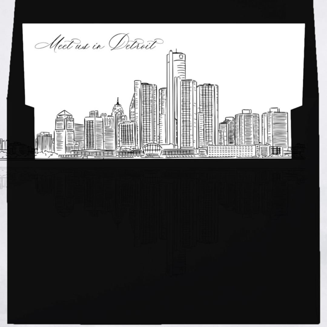 "Detroit Skyline Envelope Liner with custom text/saying | Set of 10 | For 5x7 Minted Square Flap Envelope" - Envelope Liners in white by Kimee Meyer