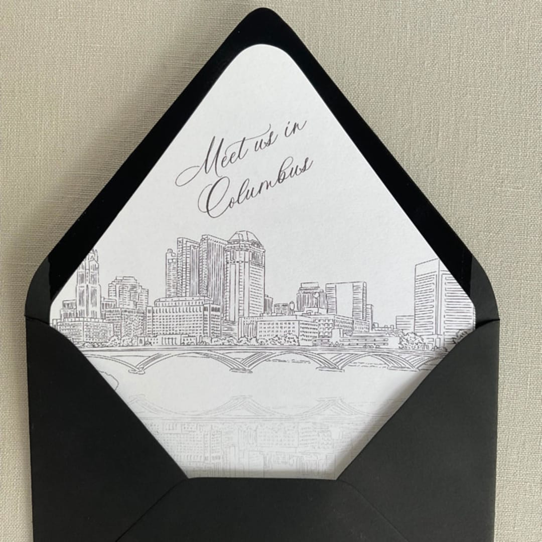 "Columbus Ohio Skyline Envelope Liner with custom text | Set of 10 | For 5x7 Euro Flap Envelope" - Envelope Liners in white by Kimee Meyer