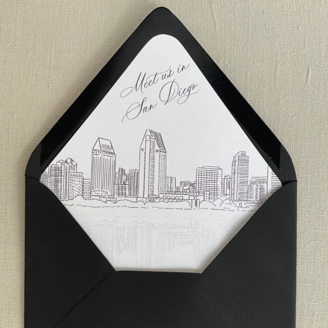 "San Diego Skyline Envelope Line with custom text | Set of 10 | For 5x7 Euro Flap Envelope" - Envelope Liners in white by Kimee Meyer