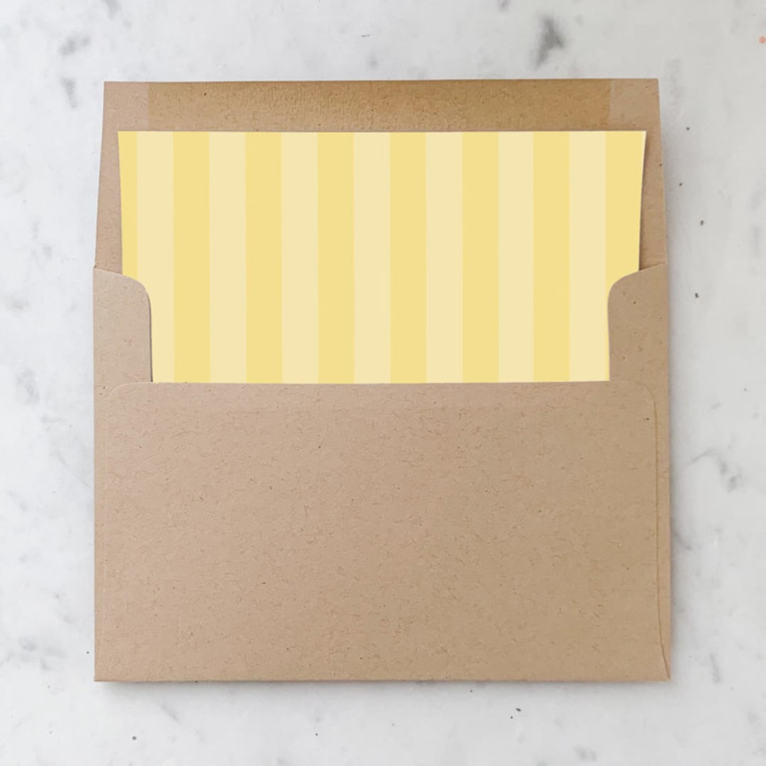 "A7 Envelope Liners Yellow Stripes Square Flap (set of 10)" - Envelope Liners in yellow by Design by Laney