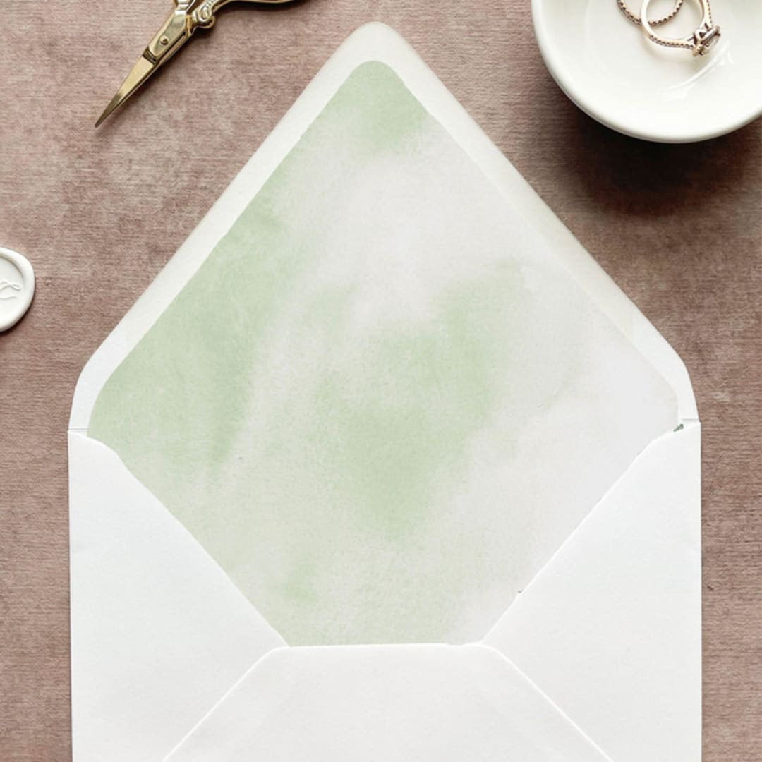 "Sage Green Watercolor Envelope Liner | Set of 10 | For 5x7” invitations" - Envelope Liners in green by Cotton and Bow
