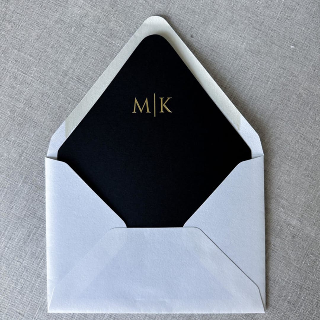 "Custom gold foil initials envelope liners (black) | Set of 50" - Envelope Liners in black by Maria Ferrer G.