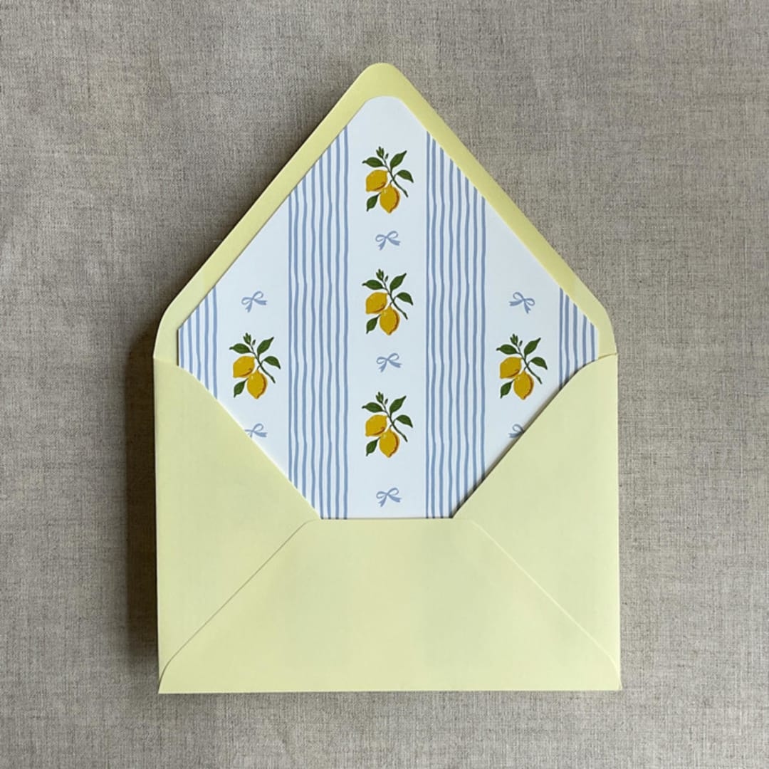 "Blue lemon envelope liner for A7 euro flap envelope | pack of 10" - Envelope Liners in blue by Ivory Invitations