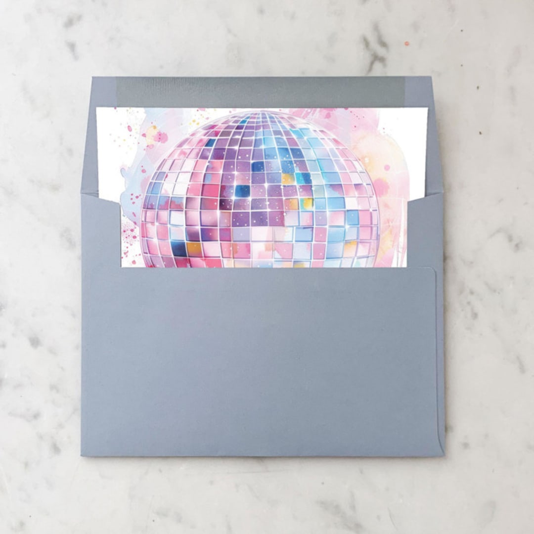 "A7 Envelope Liners Watercolor Disco Ball Square Flap (set of 10)" - Envelope Liners in multicolor by Design by Laney