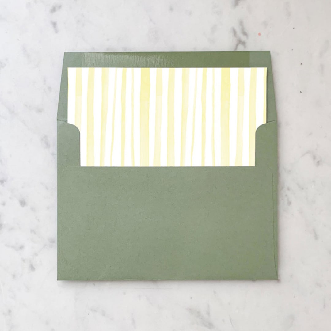 "A7 Envelope Liners Yellow Watercolor Stripes Square Flap (set of 10)" - Envelope Liners in yellow by Design by Laney
