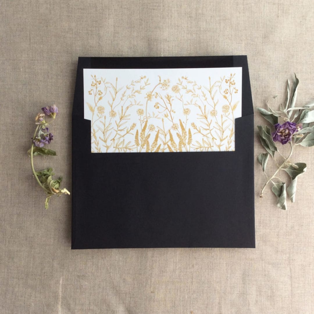 "Faux gold English botanical garden liner for A7 square flap envelope | pack of 10" - Envelope Liners in gold by Ivory Invitations