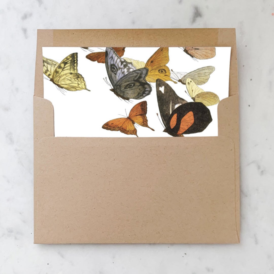 "A7 Envelope Liners Butterflies Square Flap (set of 10)" - Envelope Liners in natural by Design by Laney