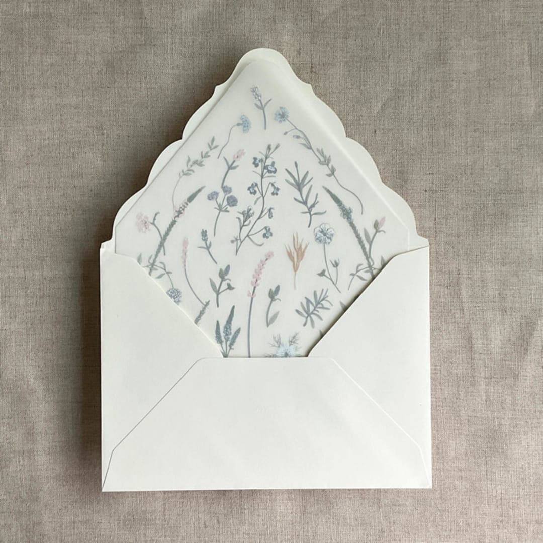 "Soft floral garden printed vellum envelope liner for A7 euro flap envelope | pack of 10" - Envelope Liners in multicolorassorted-colors by Ivory Invitations