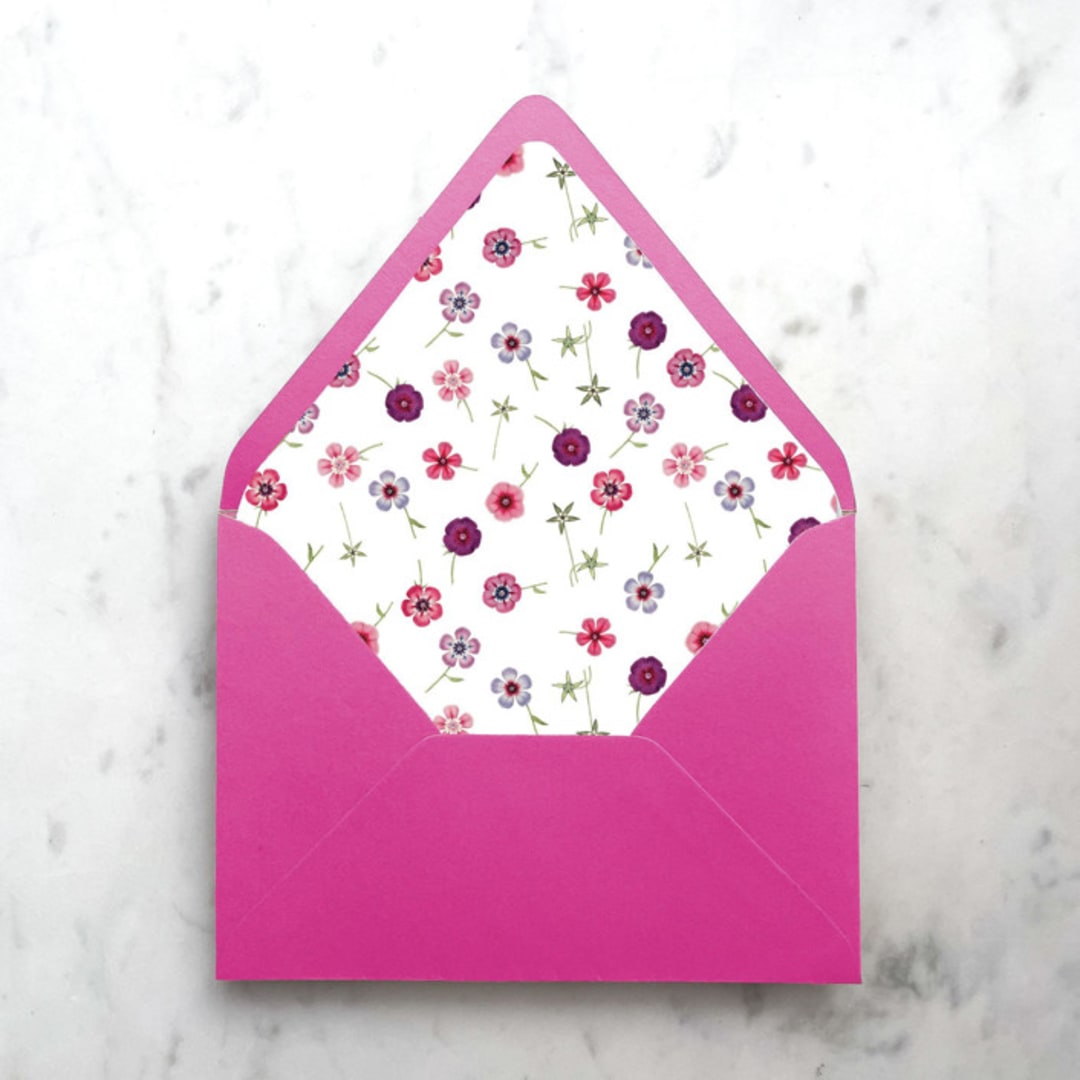 "A7 Envelope Liners Pink and Purple Flowers (set of 10)" - Envelope Liners in pink by Design by Laney