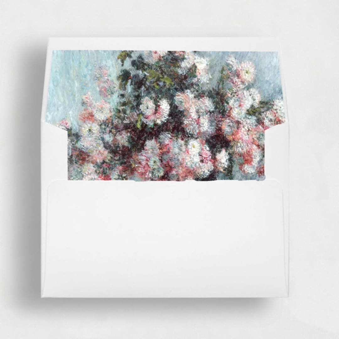 "Monet Fine Art Chrysanthemums | Set of 25 Envelope Liners" - Envelope Liners in pink by Nikki Turner