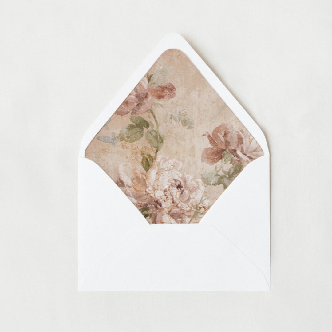 "Romantic Blush Pink Floral Liner | Set of 25 Euro Envelope Liners" - Envelope Liners in beige by Nikki Turner