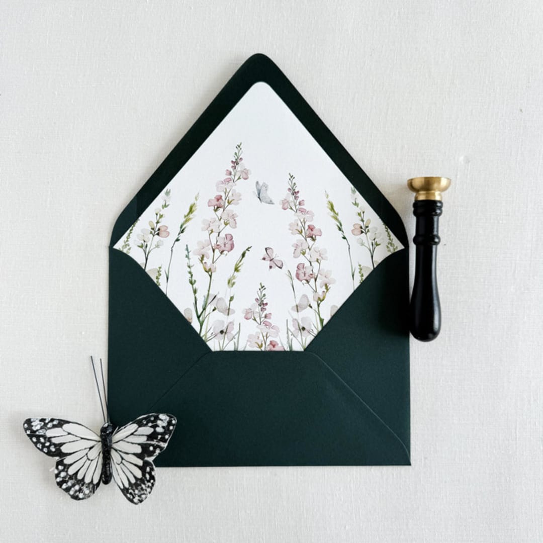 "Elegant Wildflower Floral Wedding Invitation Envelope liners, Set of 10" - Envelope Liners in pink by Eva Friesen