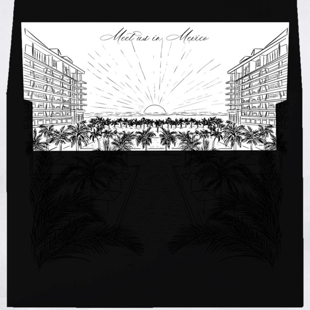 "Cancun Mexico Skyline Envelope Liner with custom text/saying | Set of 10 | For 5x7 Minted Square Flap Envelope" - Envelope Liners in white by Kimee Meyer