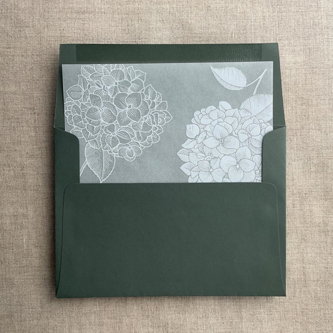 "White ink print hydrangea floral printed liner for A7 square flap envelope | pack of 10" - Envelope Liners in white by Ivory Invitations
