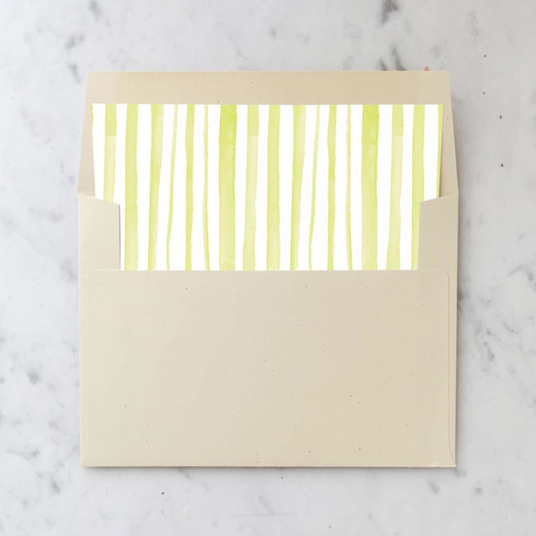 "A7 Envelope Liners Chartreuse Green Stripes Square Flap (set of 10)" - Envelope Liners in green by Design by Laney