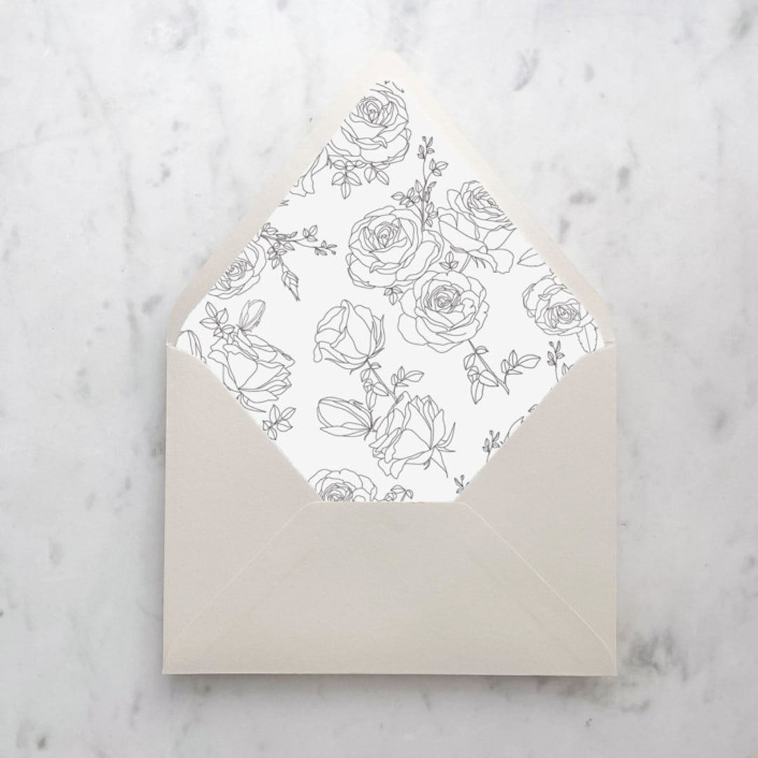 "A7 Envelope Liners Black Rose Line Art (set of 10)" - Envelope Liners in black by Design by Laney