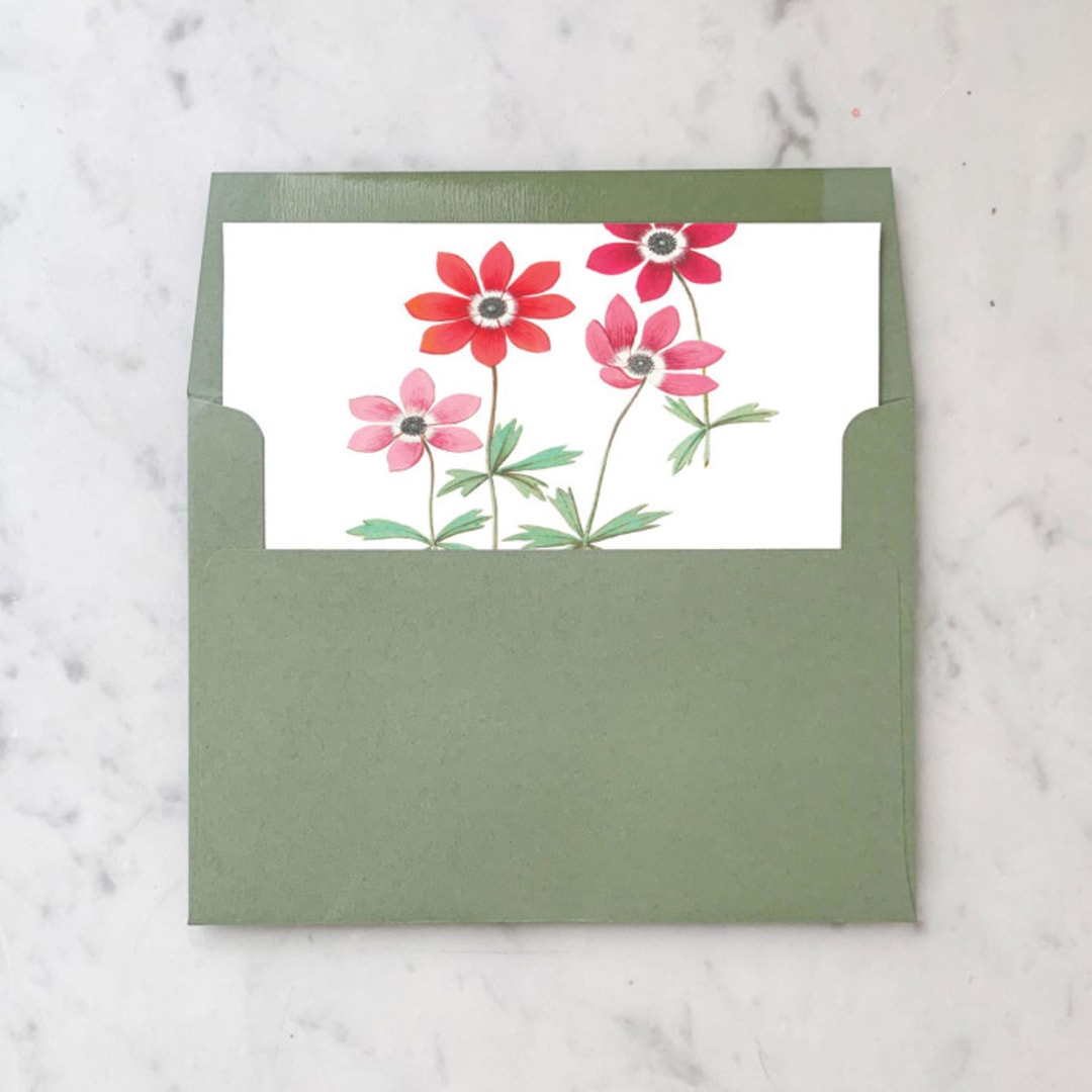 "A7 Envelope Liners Pink Gouache Flowers Square (set of 10)" - Envelope Liners in pink by Design by Laney