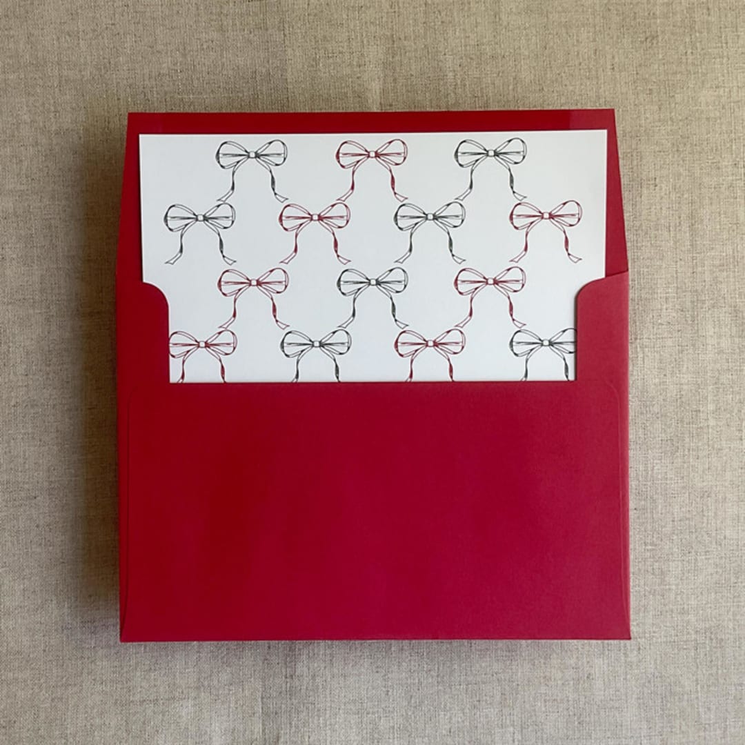 "Holiday ribbon bows printed envelope liner for A7 square flap envelope  | pack of 10" - Envelope Liners in multicolorassorted-colors by Ivory Invitations