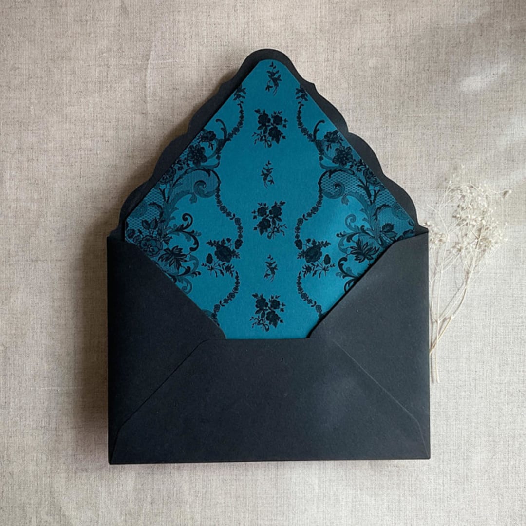 "Versailles Nocturne Teal envelope liner for A7 euro flap envelope | pack of 10" - Envelope Liners in blue by Ivory Invitations
