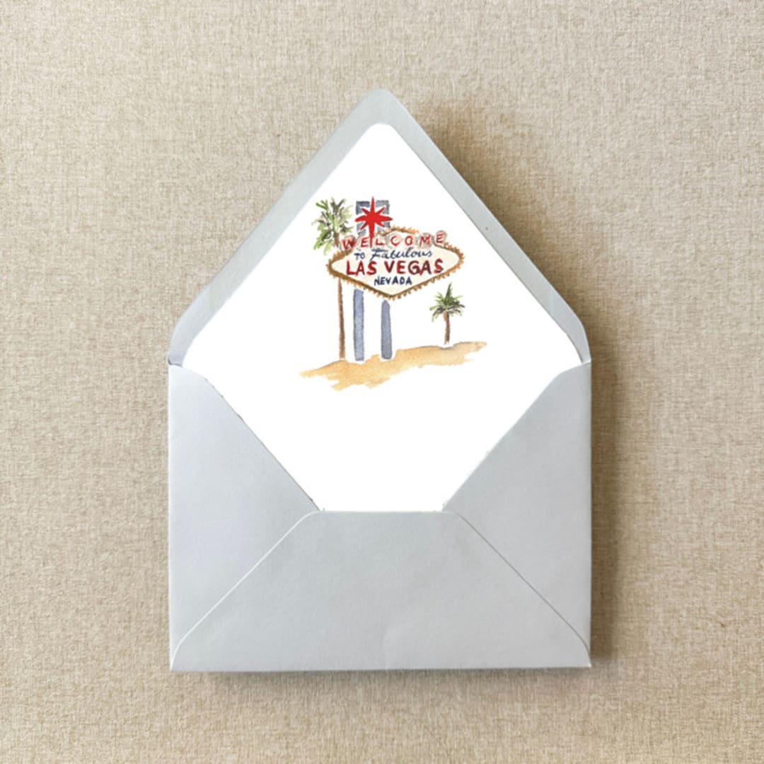"Las Vegas Nevada Watercolor Euroflap Envelope Liner | Set of 10 | For 5x7” invitations" - Envelope Liners in multicolorassorted-colors by Cotton and Bow