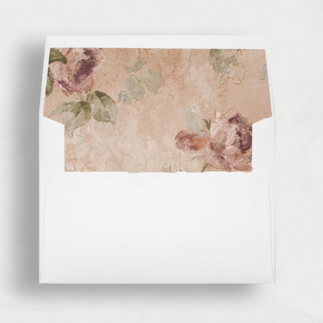 "Romantic Blush Pink Floral Liner | Set of 25 Square Envelope Liners" - Envelope Liners in multicolor by Nikki Turner