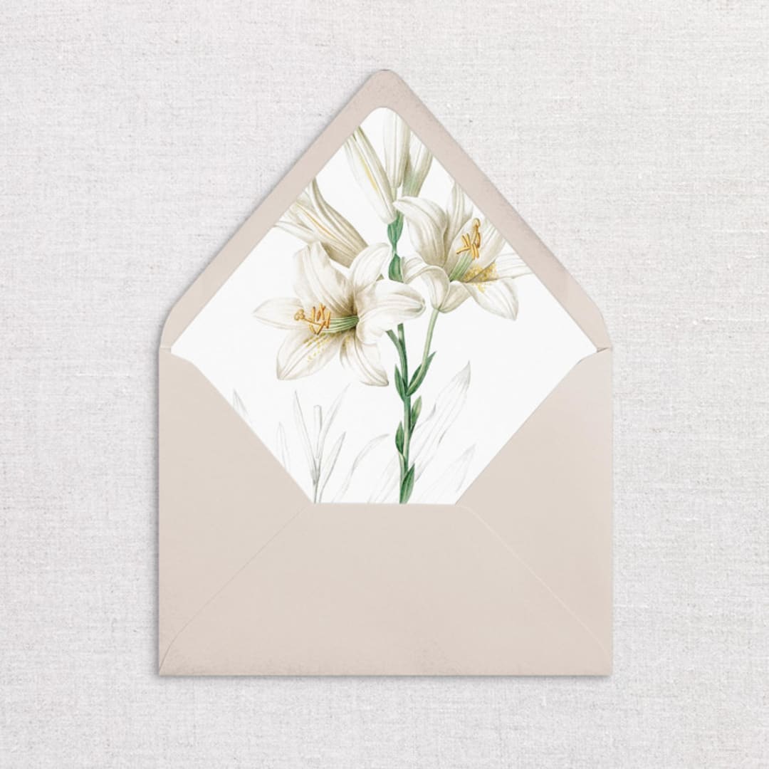 "White Lily Floral Envelope Liners, Pack of 25" - Envelope Liners in white by Studio Lavender